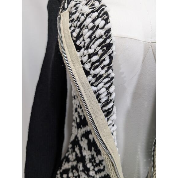 Venus Black White Hooded Knit Cardigan Sweater Coat Zip Front Size Small - Picture 9 of 10